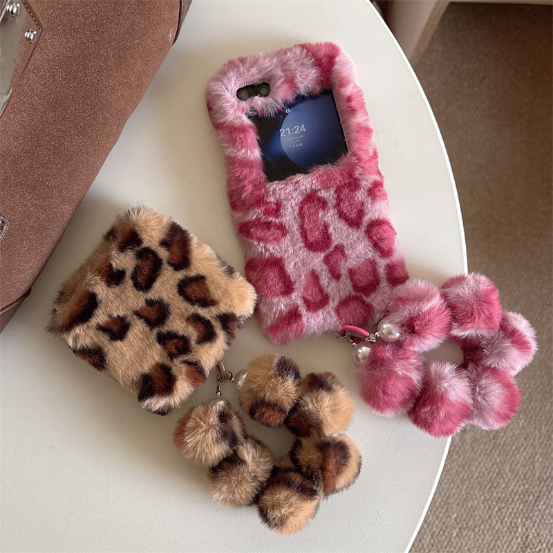Phone Cases - Fashion Leopard Print Fluffy Plush Wrist